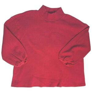 AVA & VIV Women's Red Waffle Knit Mock Neck Long Sleeve Top Holiday Casual 2X